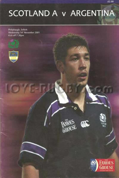 2001 Scotland A v Argentina  Rugby Programme